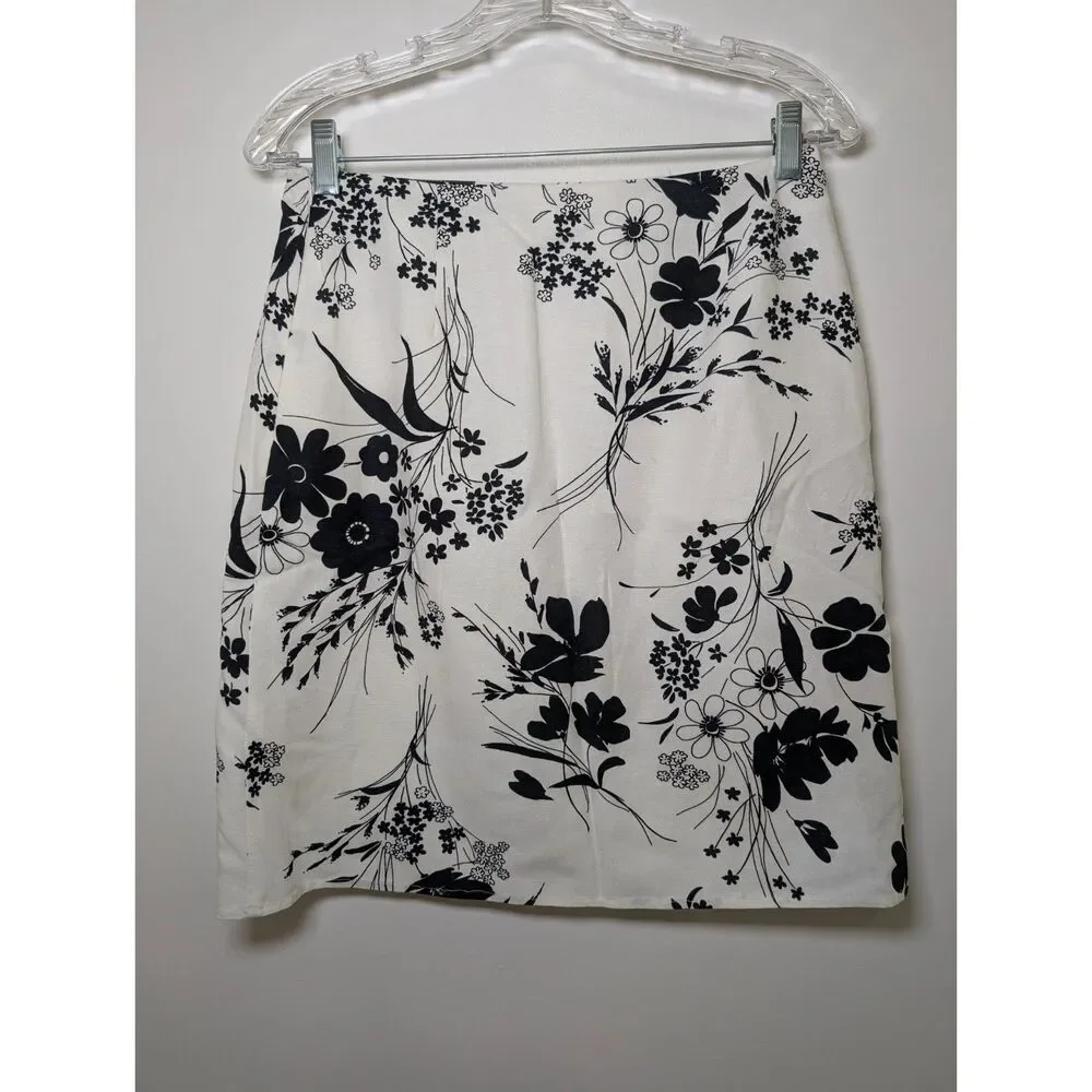 Vintage TOTO n KO Floral Linen Blend Mini Skirt Parisian Chic Black White Size 4